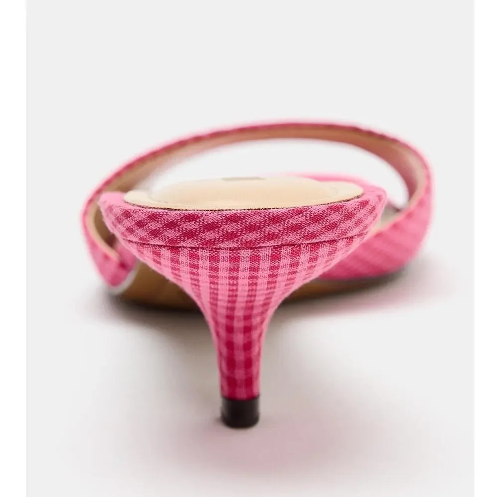 Zara NWT Pink Gingham Square Toe Kitten Heel Mules 7.5 8 9